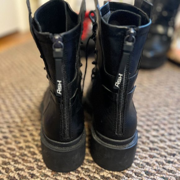 Ash Shoes - Ash Black Combat Moto Boots with Back Zipper